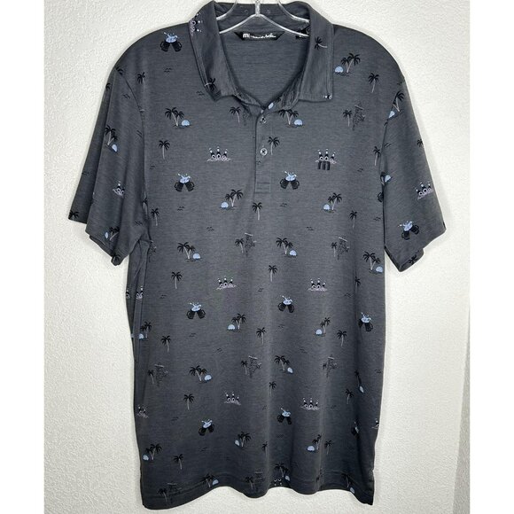 Travis Mathew Polo Shirt Mens Large Gray Priest Lake Golf Course Beer Palm Print - Picture 2 of 15